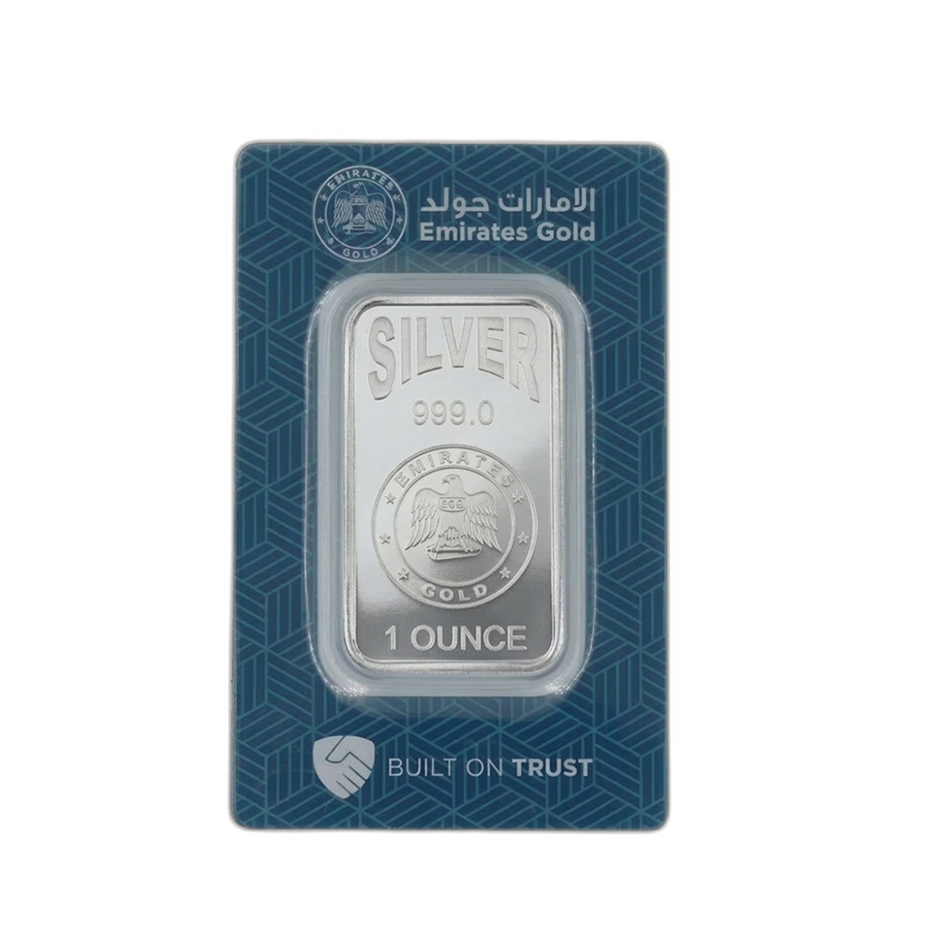Emirates Gold Silver Bar 1 Oz in card packaging